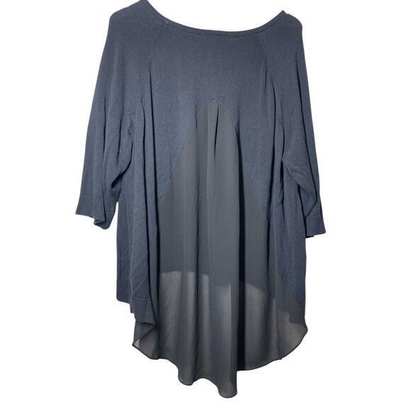 Lane Bryant Black Sweater 3/4 Sleeve Sheer Back High Low 4X 26/28 Whimsy Goth - Picture 2 of 5